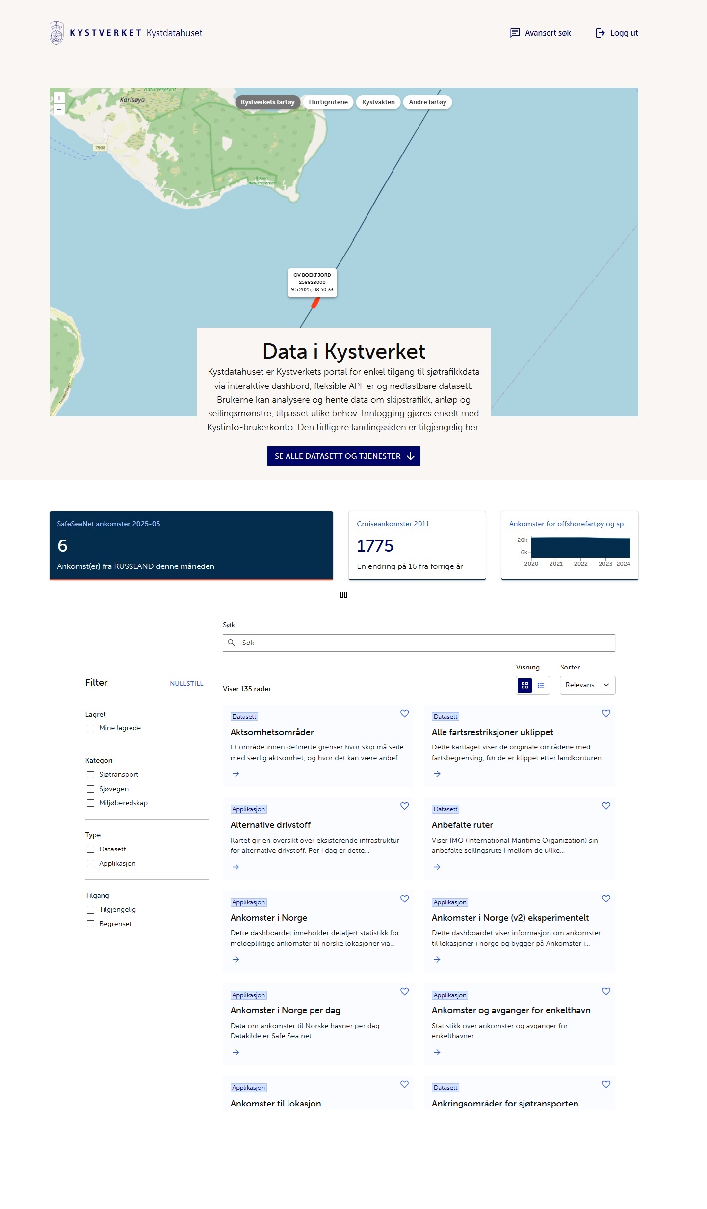 Nettsiden Kystdatahuset